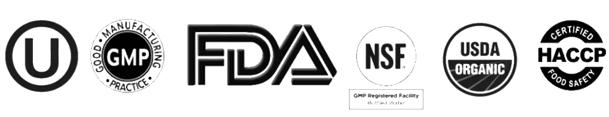 Original AIG certification marks: Kosher, GMP, FDA, NSF, USDA Organic and HACCP