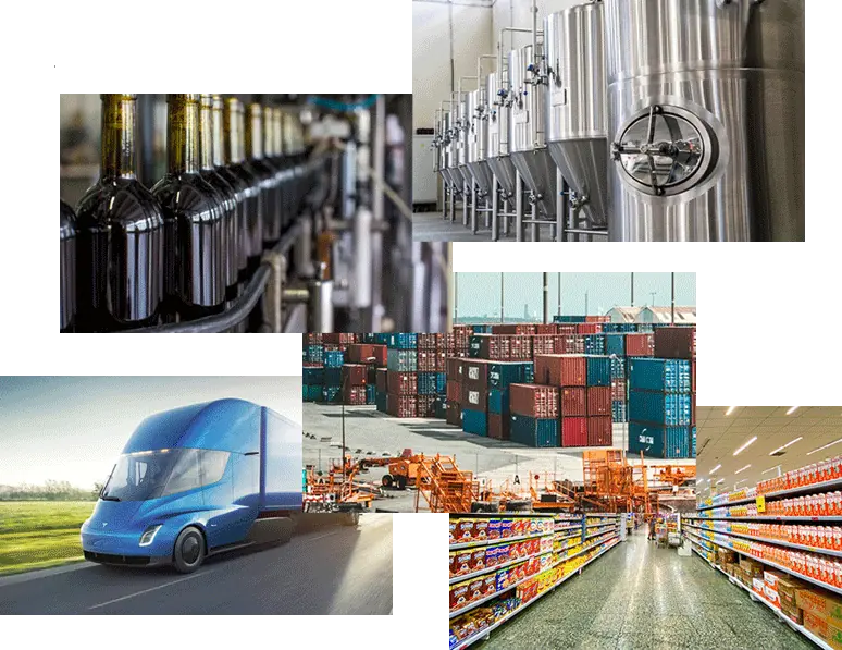 AIG manufacturing, bottling, warehousing and freight transport collage